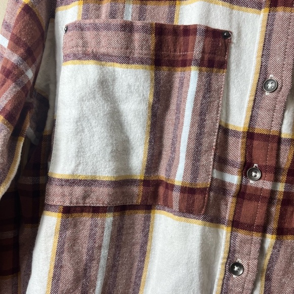 NWT SO Oversized Cotton Casual Comfy Button Down Plaid Shirt Size Small Rust - Picture 6 of 8